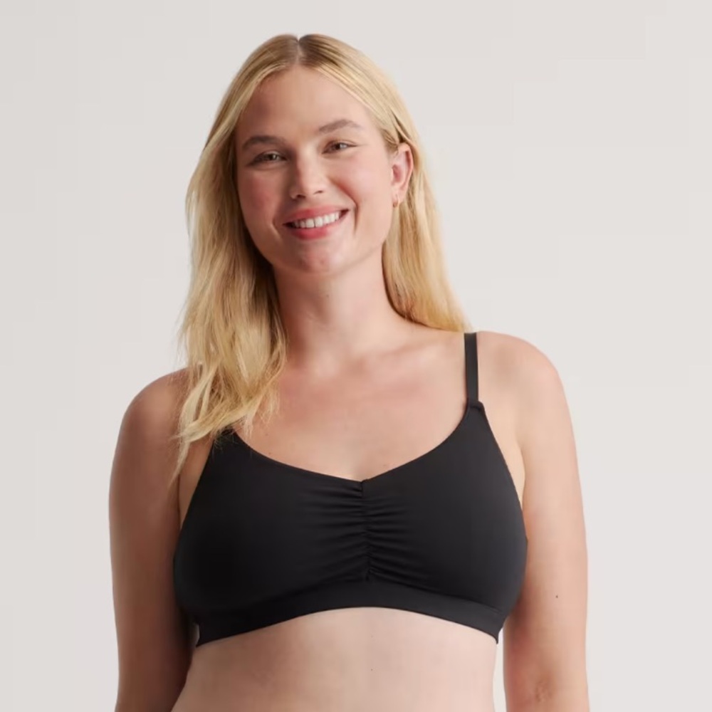 NEW QUINCE Pack Of 2 Micromodal Ruched Bralettes Black 3 - Picture 5 of 5